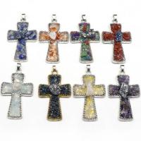 Pendants Gemstone Jewelry, Sinc Alloy, le Gemstone, Cross, dath airgid plated, jewelry faisin & ábhair éagsúla do rogha, dathanna níos mó le haghaidh rogha, nicil, luaidhe & caidmiam saor in aisce, 43x63mm, Díolta De réir PC