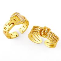 Brass Cuff Finger Ring gold color plated & micro pave cubic zirconia golden nickel lead & cadmium free Sold By PC