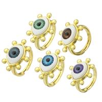 Messing Open -Finger-Ring, mit Kunststoff, Auge, goldfarben plattiert, Einstellbar, keine, Größe:7, 10PCs/Menge, verkauft von Menge