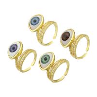 laiton Cuff Bague, avec plastique, œil, Placage de couleur d'or, Réglable & pavé de micro zircon, plus de couleurs à choisir, Taille:7, 10PC/lot, Vendu par lot