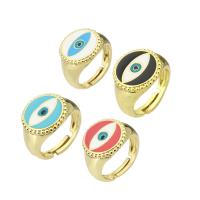 Messing Åbent fingerring, Evil Eye, guldfarve belagt, Justerbar & emalje, flere farver til valg, Størrelse:7, 10pc'er/Lot, Solgt af Lot