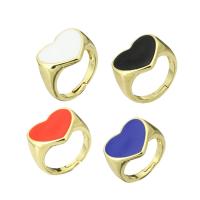 Messing Åbent fingerring, Heart, guldfarve belagt, Justerbar & emalje, flere farver til valg, Størrelse:7, 10pc'er/Lot, Solgt af Lot