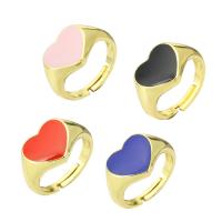 Messing Åbent fingerring, Heart, guldfarve belagt, Justerbar & emalje, flere farver til valg, Størrelse:7, 10pc'er/Lot, Solgt af Lot