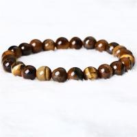 Natuurlijke Tiger Eye armbanden, Ronde, uniseks & verschillende grootte voor keus, bruin, Per verkocht 18 cm Strand