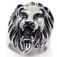 316L rostfritt stål Finger Ring, Lion, antik silver pläterad, för människan, 23x33mm, Säljs av PC