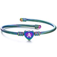 Stainless Steel Cuff Bangle Heart plated fashion jewelry & with letter pattern multi-colored 63mm Sold By PC