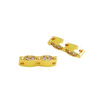 Perline vuote in ottone, placcato, DIY & 3 fori & Micro spianare cubic zirconia, nessuno, assenza di nichel,piombo&cadmio, 15x4.50x3mm, Foro:Appross. 1.1mm, Venduto da PC