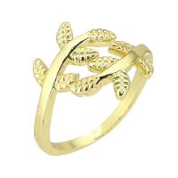 metal Anillo de dedo Cuff, Hoja, chapado en color dorado, Ajustable, tamaño:7, Vendido por UD