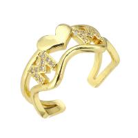 Brass Cuff Finger Ring gold color plated Adjustable & micro pave cubic zirconia & hollow US Ring Sold By PC