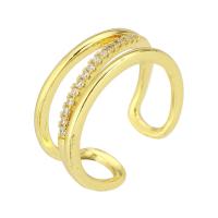 Brass Cuff Finger Ring gold color plated Adjustable & micro pave cubic zirconia & hollow US Ring Sold By PC