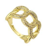 Brass Open Finger Ring gold color plated Adjustable & micro pave cubic zirconia & hollow US Ring Sold By PC