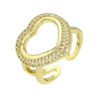 Mässing Cuff finger ring, Hjärta, guldfärg pläterade, Justerbar & micro bana cubic zirconia & ihålig, Storlek:7, Säljs av PC