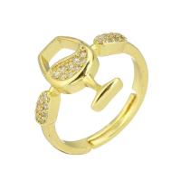 Messing Open Finger Ring, gold plated, Verstelbare & micro pave zirconia, Maat:7, Verkocht door PC