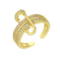 laiton Cuff Bague, Placage de couleur d'or, Réglable & pavé de micro zircon, Taille:7, Vendu par PC