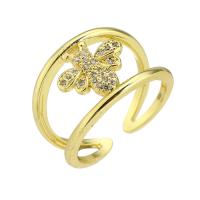 Brass Cuff Finger Ring gold color plated Adjustable & micro pave cubic zirconia & hollow US Ring Sold By PC