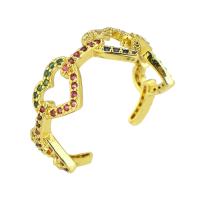 Messing Manchet Finger Ring, Luipaard, gold plated, Verstelbare & micro pave zirconia & hol, Maat:7, Verkocht door PC