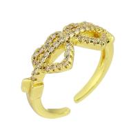 laiton Cuff Bague, Placage de couleur d'or, Réglable & pavé de micro zircon, Taille:7, Vendu par PC