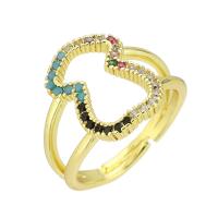 Brass Open Finger Ring gold color plated Adjustable & micro pave cubic zirconia & hollow US Ring Sold By PC