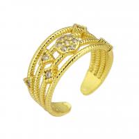 Messing Cuff fingerring, guldfarve belagt, Justerbar & Micro Pave cubic zirconia & hule, Solgt af PC