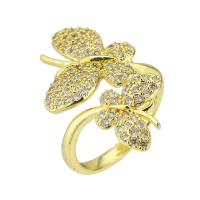 Brass Cuff Finger Ring Butterfly gold color plated Adjustable & micro pave cubic zirconia US Ring Sold By PC