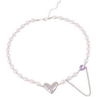 Collier acrylique, avec alliage de zinc, coeur, Placage de couleur argentée, pour femme & avec strass, blanc, Longueur Environ 19.92 pouce, Vendu par PC