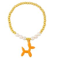 Messing Armbanden, met Plastic Pearl, Hond, gold plated, mode sieraden & glazuur, meer kleuren voor de keuze, nikkel, lood en cadmium vrij, 20x17mm, Lengte 6.69 inch, Verkocht door PC