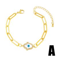 Bracelet Evil Eye bijoux, laiton, avec coquille, avec 1.97 chaînes de rallonge, Placage de couleur d'or, styles différents pour le choix & pavé de micro zircon, plus de couleurs à choisir, protéger l'environnement, sans nickel, plomb et cadmium, 23x14mm, Longueur 5.12 pouce, Vendu par PC