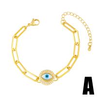 Bracelet Evil Eye bijoux, laiton, avec coquille, avec 1.97 chaînes de rallonge, Placage de couleur d'or, styles différents pour le choix & pavé de micro zircon, doré, protéger l'environnement, sans nickel, plomb et cadmium, 24x16mm, Longueur 5.12 pouce, Vendu par PC