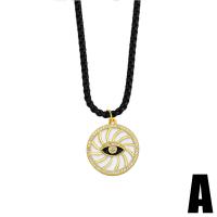 Collier Evil Eye bijoux, laiton, avec 1.97 chaînes de rallonge, Placage de couleur d'or, avec diagramme de l'œil & pavé de micro zircon & émail, plus de couleurs à choisir, protéger l'environnement, sans nickel, plomb et cadmium, 27x23mm, Longueur 15.75 pouce, Vendu par PC