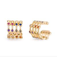 Boucles d'oreilles en laiton zircon cubique pavent, pavé de micro zircon & pour femme, doré, 13x12mm, Vendu par PC