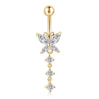 Belly Ring Ottone, with acciaio inox, disegno della farfalla & Micro spianare cubic zirconia & per la donna, nessuno, 42x12mm, Venduto da PC