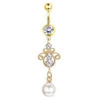 Brass Belly Ring   with Stainless Steel micro pave cubic zirconia & for woman Sold By PC