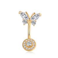 Belly Ring Ottone, with acciaio inox, Micro spianare cubic zirconia & per la donna, nessuno, 25x14mm, Venduto da PC