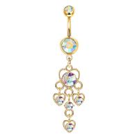 Brass Belly Ring   with Stainless Steel micro pave cubic zirconia & for woman Sold By PC