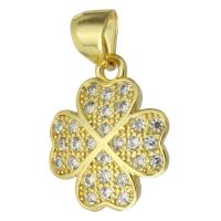 Terningformet Zirkon Micro Pave Messing vedhæng, Four Leaf Clover, mode smykker & Micro Pave cubic zirconia & for kvinde, gylden, 12x15x2mm, Hole:Ca. 3mm, 10pc'er/Lot, Solgt af Lot