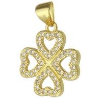 Messing hanger met micro-paved kubieke zirconia's, Four Leaf Clover, mode sieraden & micro pave zirconia & voor vrouw, gouden, 16x18x2mm, Gat:Ca 3mm, 10pC's/Lot, Verkocht door Lot