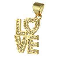 Messing hanger met micro-paved kubieke zirconia's, De Brief van het alfabet, mode sieraden & DIY & micro pave zirconia & voor vrouw, gouden, 12x16x1.50mm, Gat:Ca 3mm, 10pC's/Lot, Verkocht door Lot