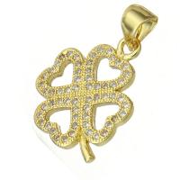 Messing hanger met micro-paved kubieke zirconia's, Four Leaf Clover, mode sieraden & DIY & micro pave zirconia & voor vrouw, gouden, 15x17x1.50mm, Gat:Ca 3mm, 10pC's/Lot, Verkocht door Lot