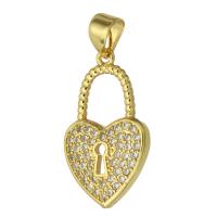 Terningformet Zirkon Micro Pave Messing vedhæng, Heart, mode smykker & du kan DIY & Micro Pave cubic zirconia & for kvinde, gylden, 13x21.50x2.50mm, Hole:Ca. 3mm, 10/Lot, Solgt af Lot