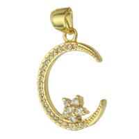 Messing hanger met micro-paved kubieke zirconia's, Maan, mode sieraden & DIY & micro pave zirconia & voor vrouw, gouden, 16x20x3mm, Gat:Ca 3mm, 10pC's/Lot, Verkocht door Lot