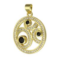 Cubique Pendentif en laiton zircon pavent, Rond, bijoux de mode & DIY & pavé de micro zircon & pour femme, doré, 22x25x4mm, Trou:Environ 3mm, 10PC/lot, Vendu par lot