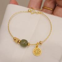 Pulseras de latón, metal, con Hetian Jade, chapado en color dorado, ajustable & para mujer, libre de níquel, plomo & cadmio, 60mm, Vendido por UD