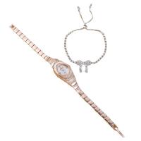 Set gioielli in lega di zinco, orologio & Bracciale, lega in zinco, with vetro & acciaio inox, placcato, 2 pezzi & impermeabile & per la donna & con strass, nessuno, 230x16mm, Venduto da set