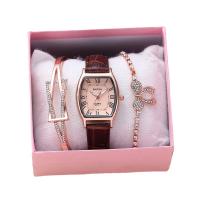 Set gioielli in lega di zinco, braccialetto & orologio & Bracciale, lega in zinco, with PU & acciaio inox, placcato oro rosa, 3 pezzi & impermeabile & per la donna & con strass, nessuno, 200x13mm, Venduto da set