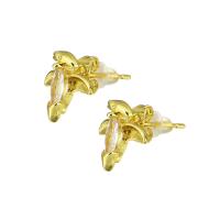 Brass Stud Earring gold color plated micro pave cubic zirconia & for woman Sold By Pair