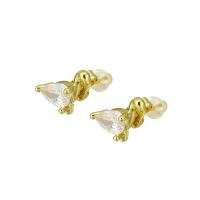 Brass Stud Earring gold color plated micro pave cubic zirconia & for woman Sold By Pair