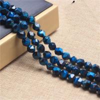 Tigerauge Perlen, rund, Star Cut Faceted & DIY, blau, verkauft per 38 cm Strang