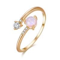 Brass Cuff Finger Ring with Opal Adjustable & micro pave cubic zirconia & for woman Sold By PC