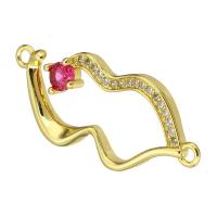 Messing connector met micro-paved kubieke zirconia's, Lip, gold plated, mode sieraden & micro pave zirconia & voor vrouw, gouden, 29x12x3mm, Gat:Ca 1mm, 10pC's/Lot, Verkocht door Lot