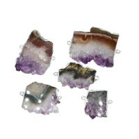 Quarz-Connector, Messing, mit Amethyst, Unregelmäßige, gemischte Farben, 48x36x7mm, verkauft von PC